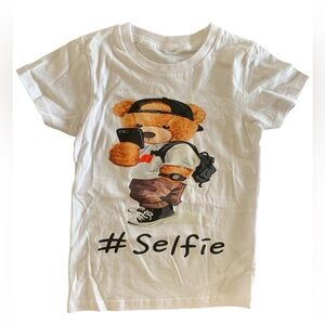 NWOT Teddy Bear Cute #Selfie White Youth XS T-Shirt